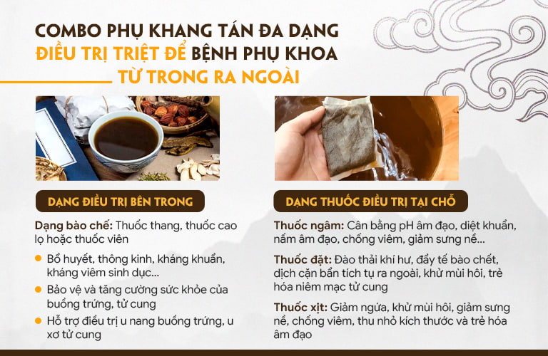 Phụ Khang Tán điều trị viêm phụ khoa từ trong ra ngoài theo hai nhóm thuốc